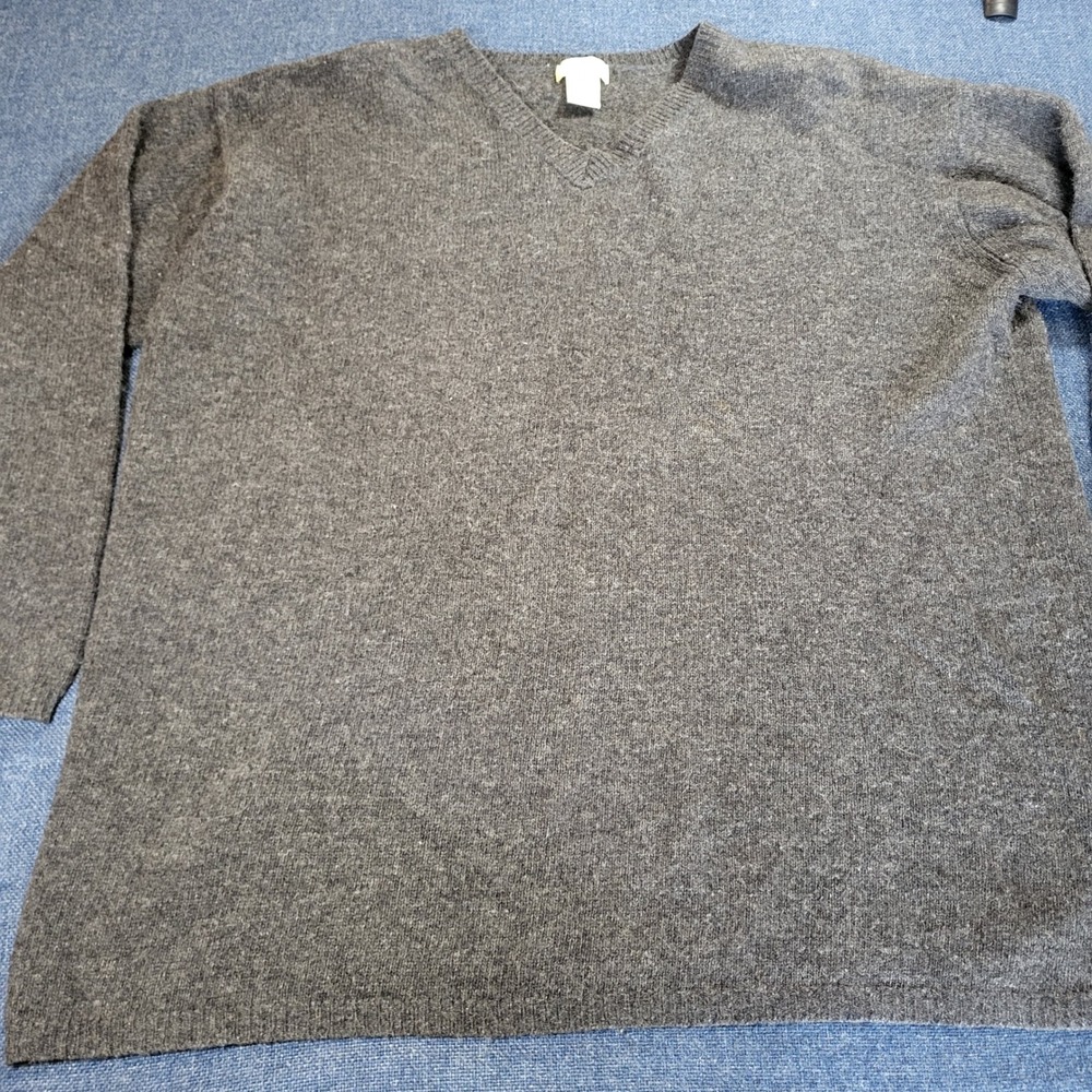 Limited America Vintage mens Charcoal Grey Lambswool Blend V-Neck Sweater L